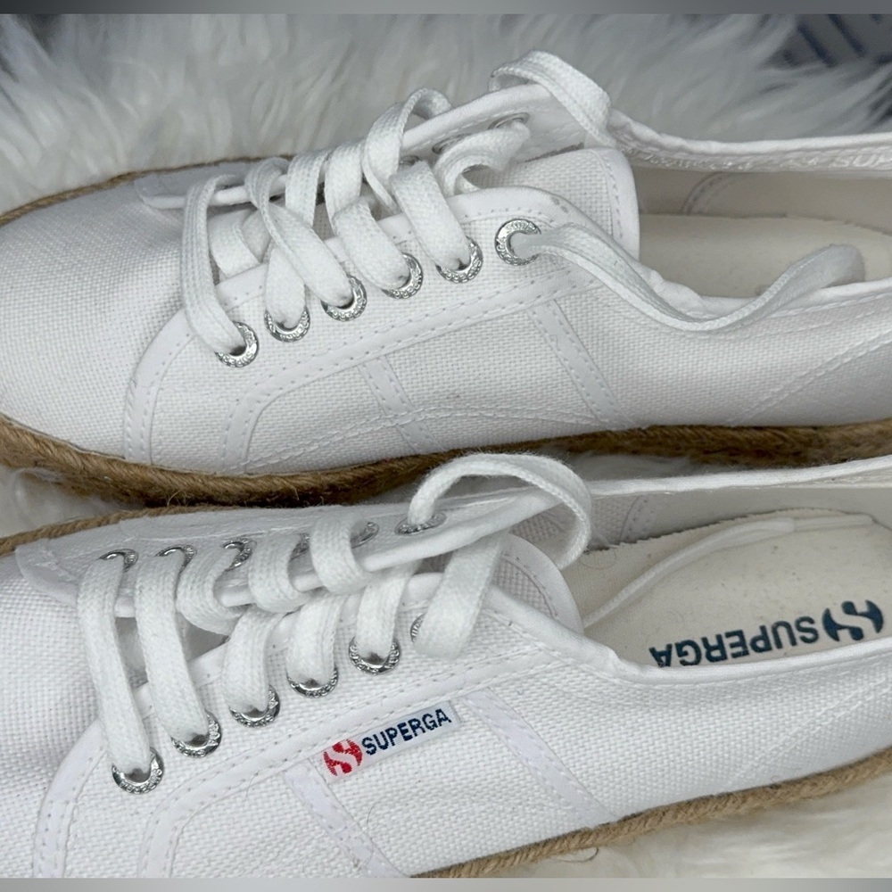 NWOT Superga Rope White Canvas sneaker Platform Espadrille Size 50 /9 - Picture 2 of 6